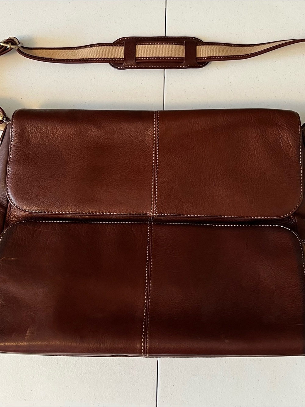Vintage Liz Claiborne Leather Crossbody Messenger Bag - Brown